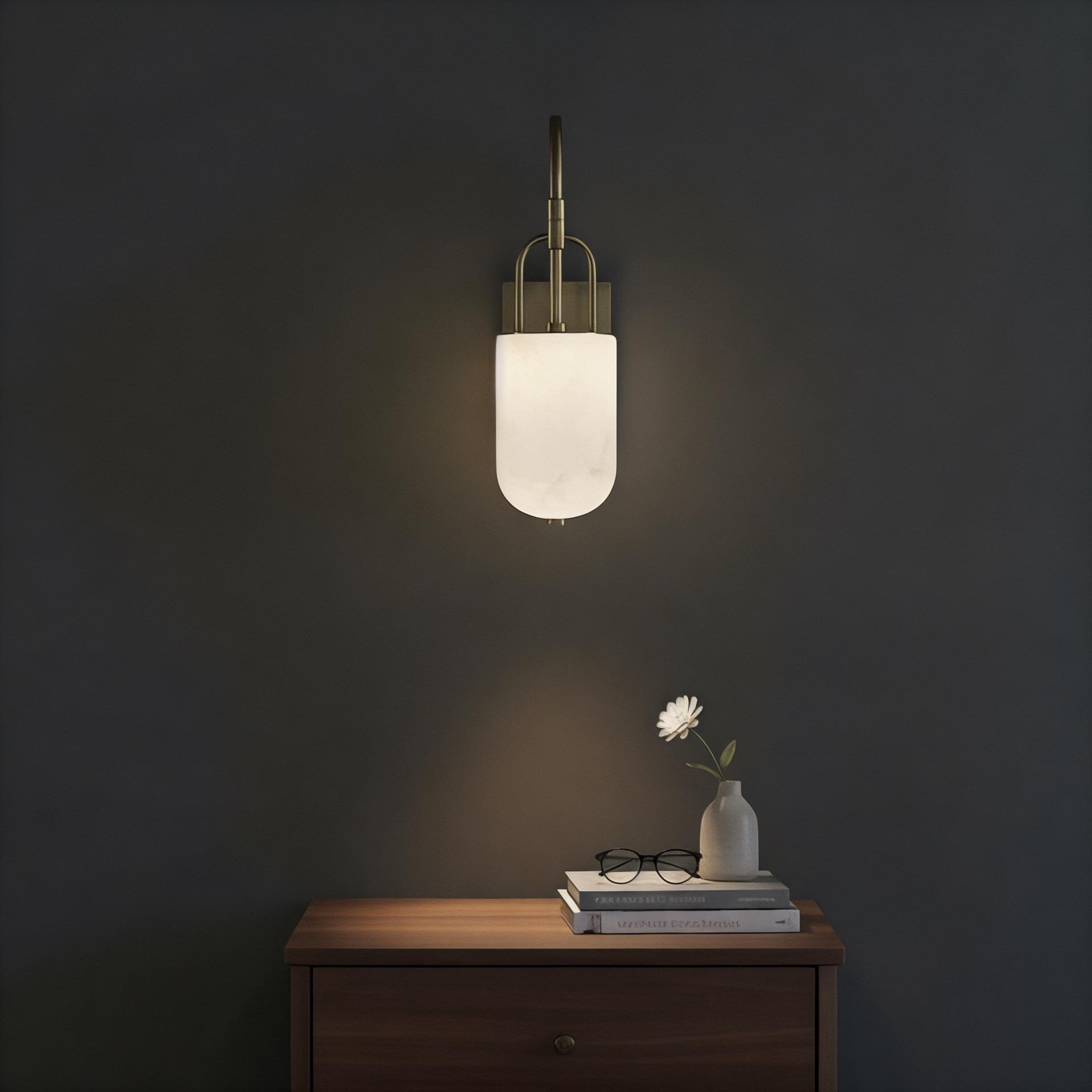 Brushed Brass Arched Marble Wall Sconce with Soft White Shade, Modern Luxury LED Wall Lamp for Bedroom, Hallway, Living Room