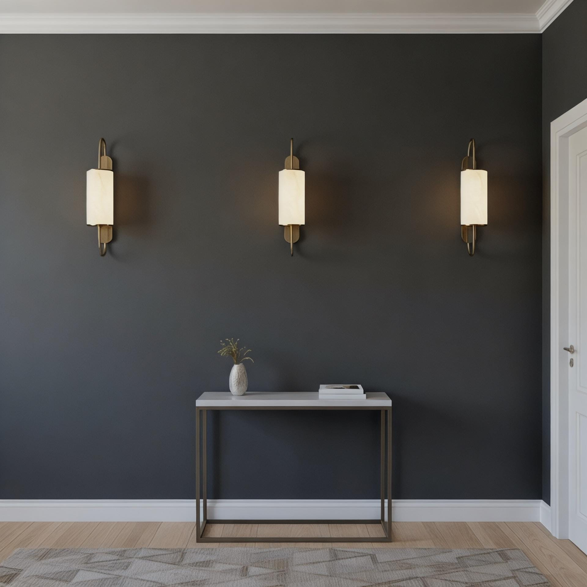 Modern Vertical Marble LED Wall Sconce with Brushed Brass Frame, 4000K Wall Light for Bedroom, Hallway, Living Room, and Entryway