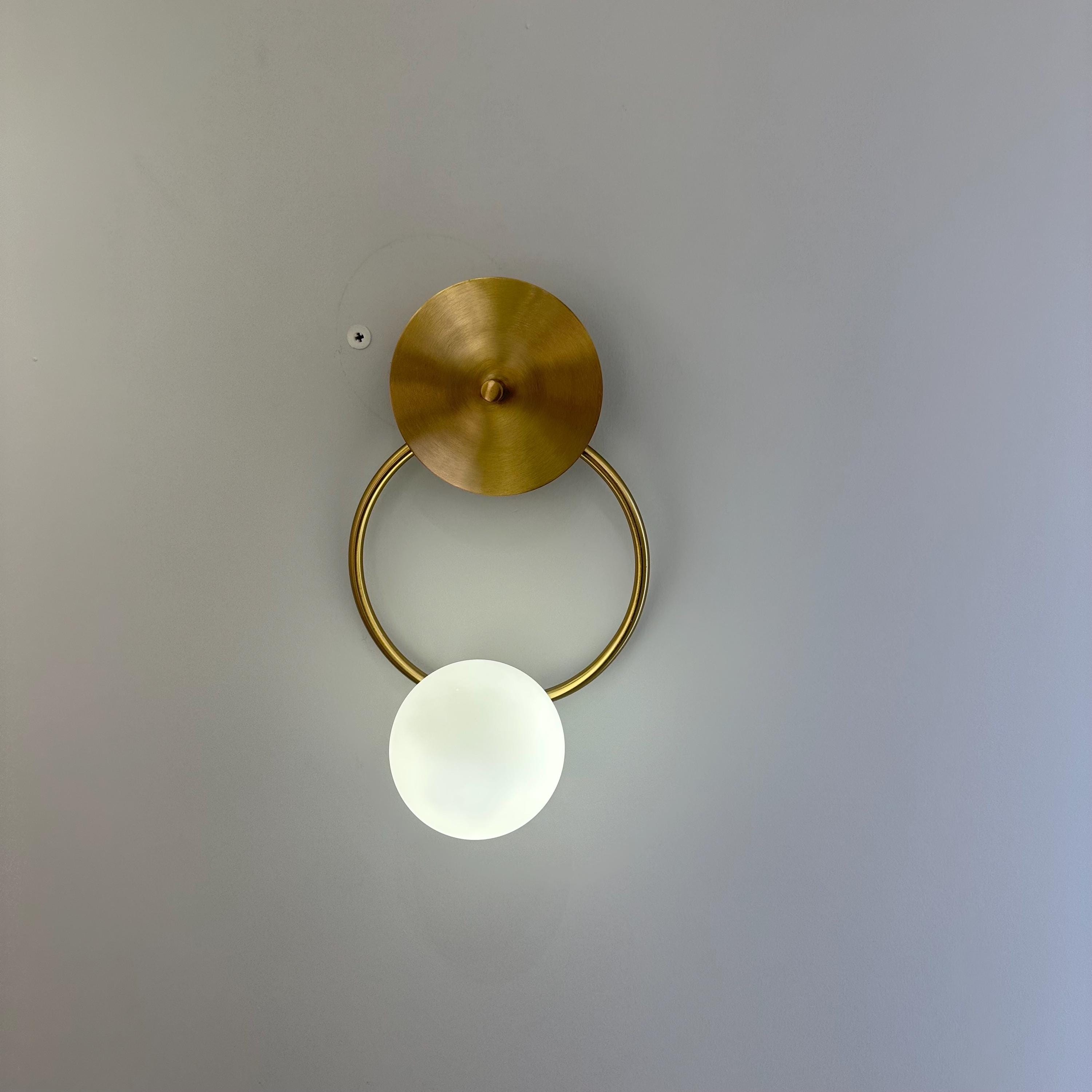 Modern Brushed Brass Ring Wall Sconce with Milk Glass Globe, G9 Wall Light for Bedroom, Hallway, Living Room, and Bedside
