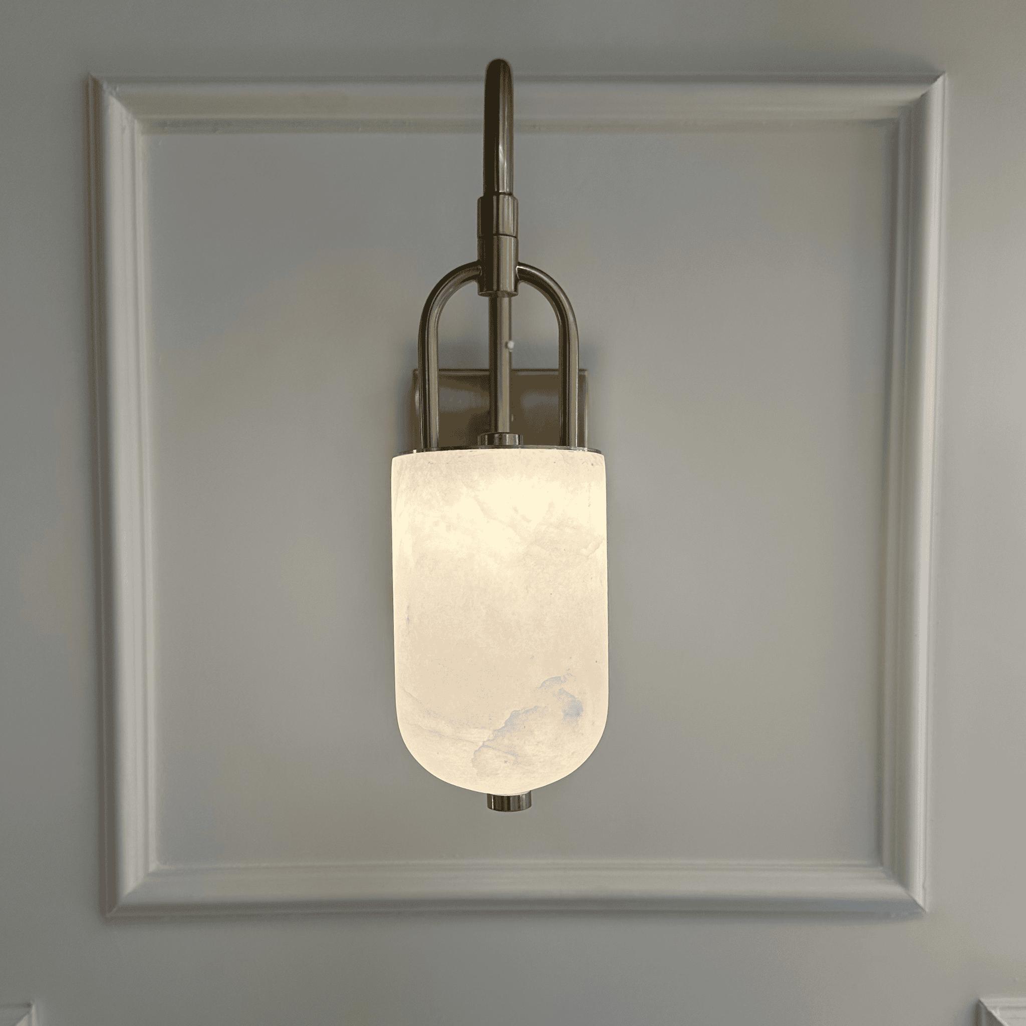 Brushed Brass Arched Marble Wall Sconce with Soft White Shade, Modern Luxury LED Wall Lamp for Bedroom, Hallway, Living Room