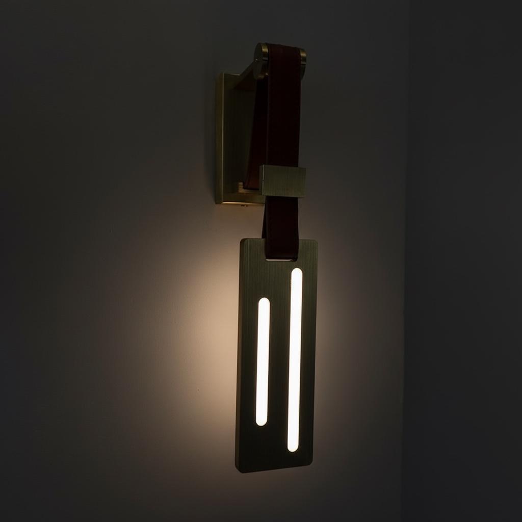 Brushed Brass Leather Strap LED Wall Sconce, Modern Luxury Wall Light for Bedroom, Hallway, Living Room, and Bedside