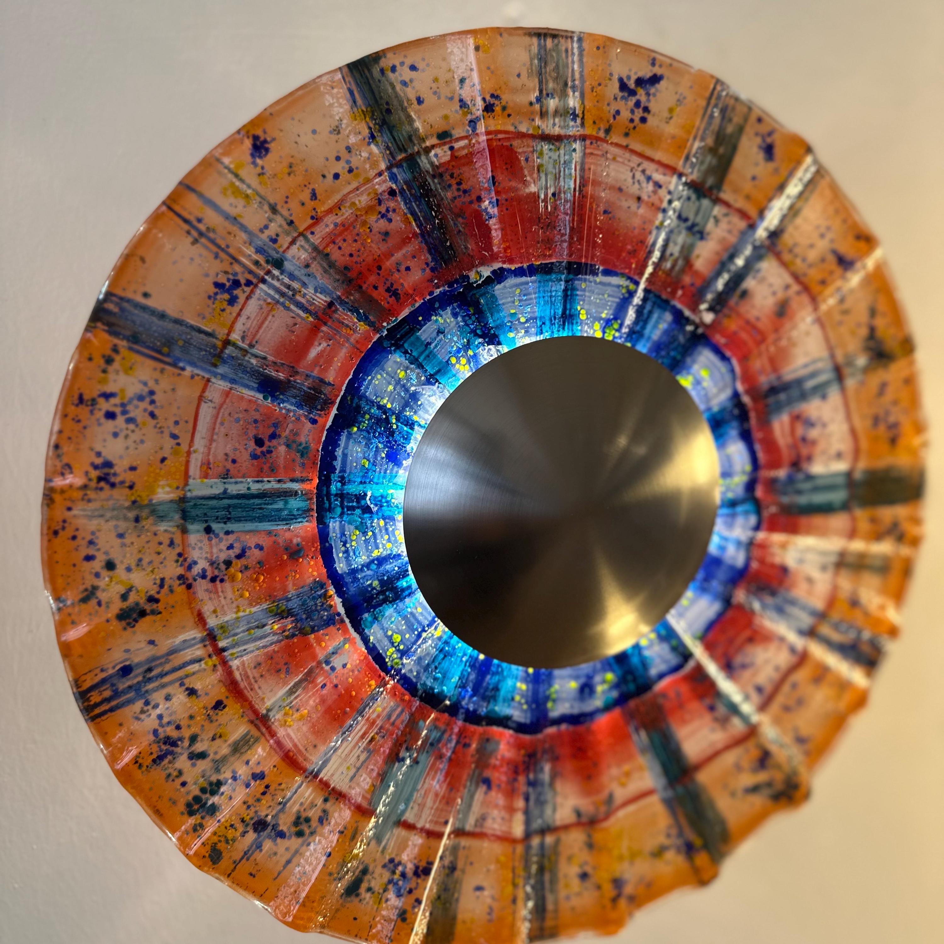Colorful Art Glass LED Wall Sconce, Modern Round Warm White Wall Light for Living Room, Hallway, Bedroom, and Accent Wall