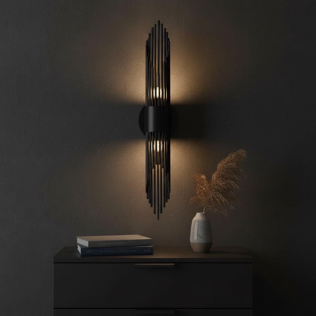 Matte Black Art Deco Vertical Wall Sconce, Modern Linear E14 Wall Light for Bedroom, Hallway, Living Room, and Entryway