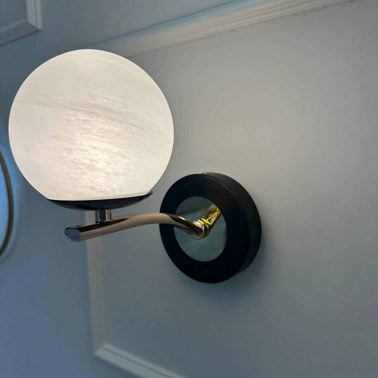 Modern Black and Brass Globe Wall Sconce, Integrated LED Wall Light for Bedroom, Hallway, Living Room, and Bedside