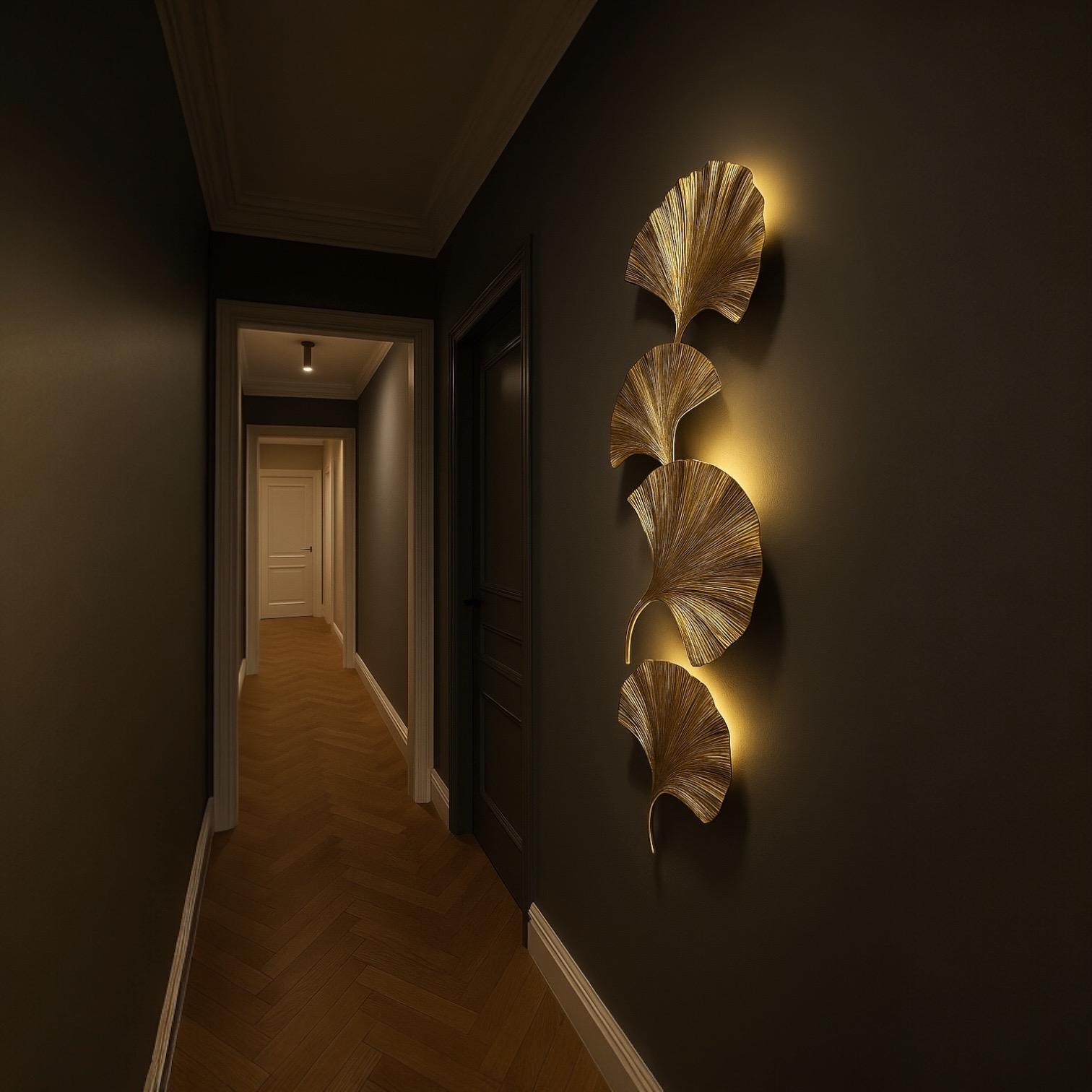 Antique Gold Triple Ginkgo Leaf Wall Sconce, Decorative Botanical E14 Wall Light for Bedroom, Hallway, Living Room, and Entryway