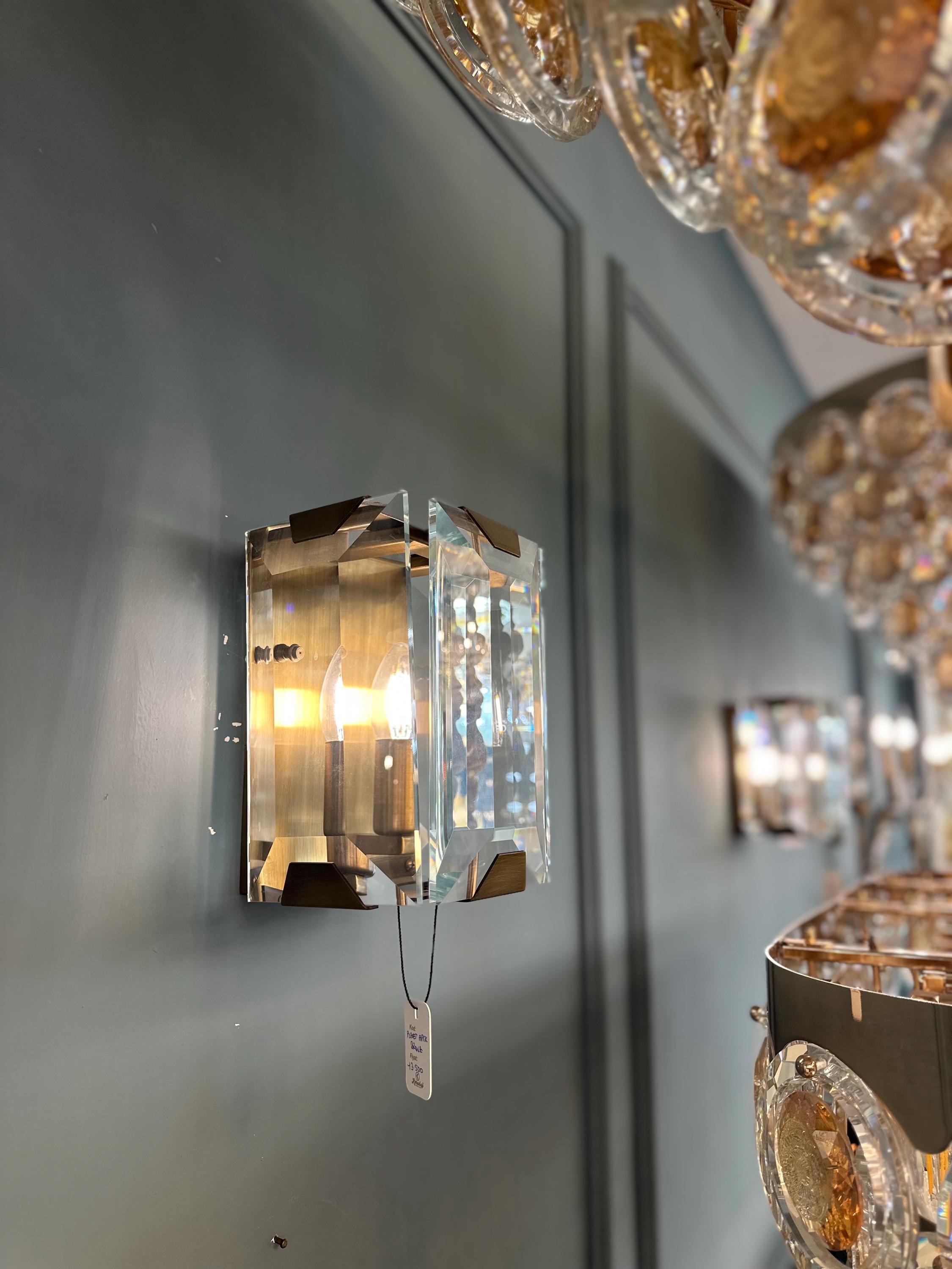 Rectangular Crystal Glass Wall Sconce, Gold Accent E14 Wall Light for Bedroom, Hallway, Bathroom Vanity, and Living Room