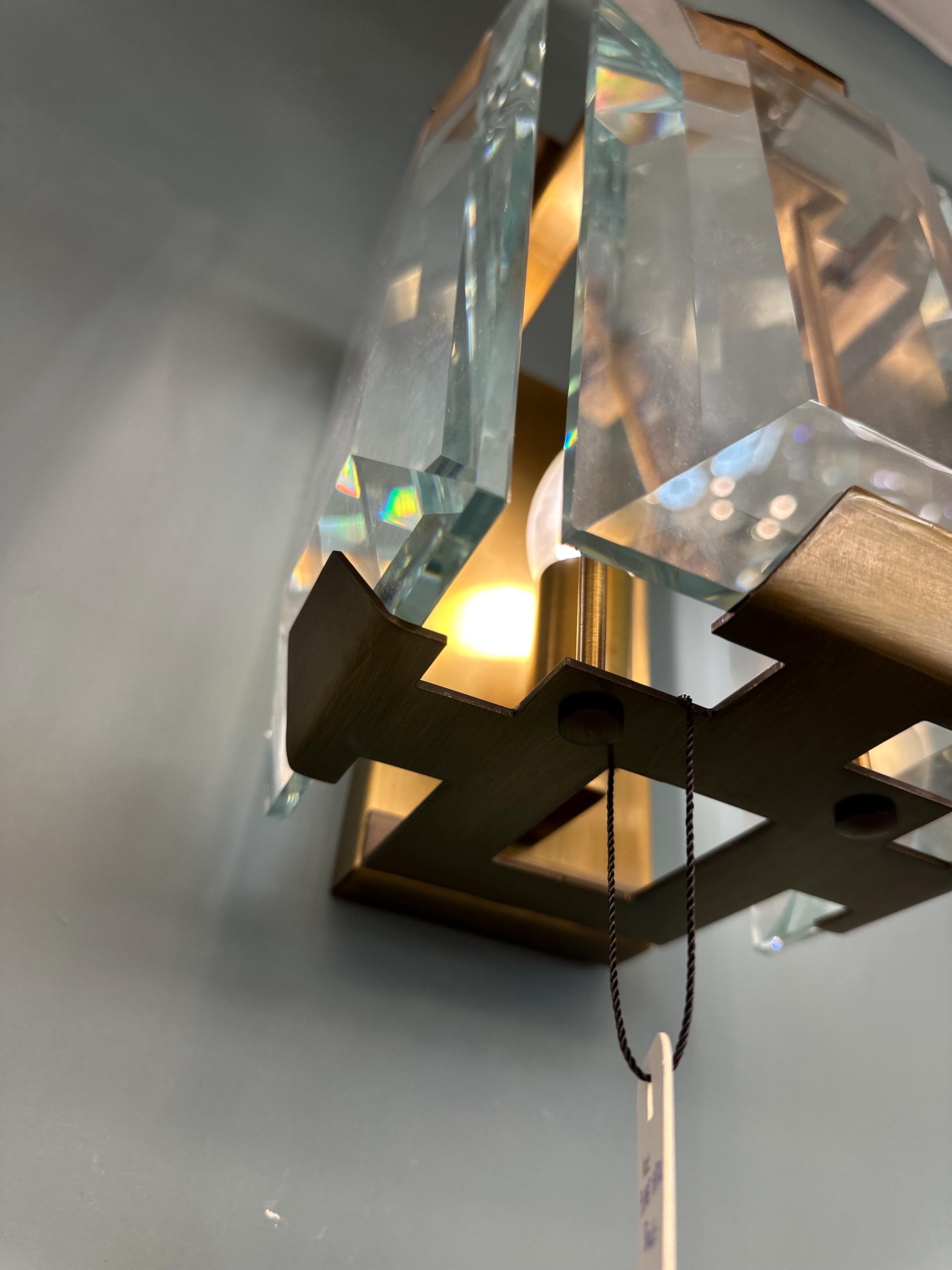 Rectangular Crystal Glass Wall Sconce, Gold Accent E14 Wall Light for Bedroom, Hallway, Bathroom Vanity, and Living Room