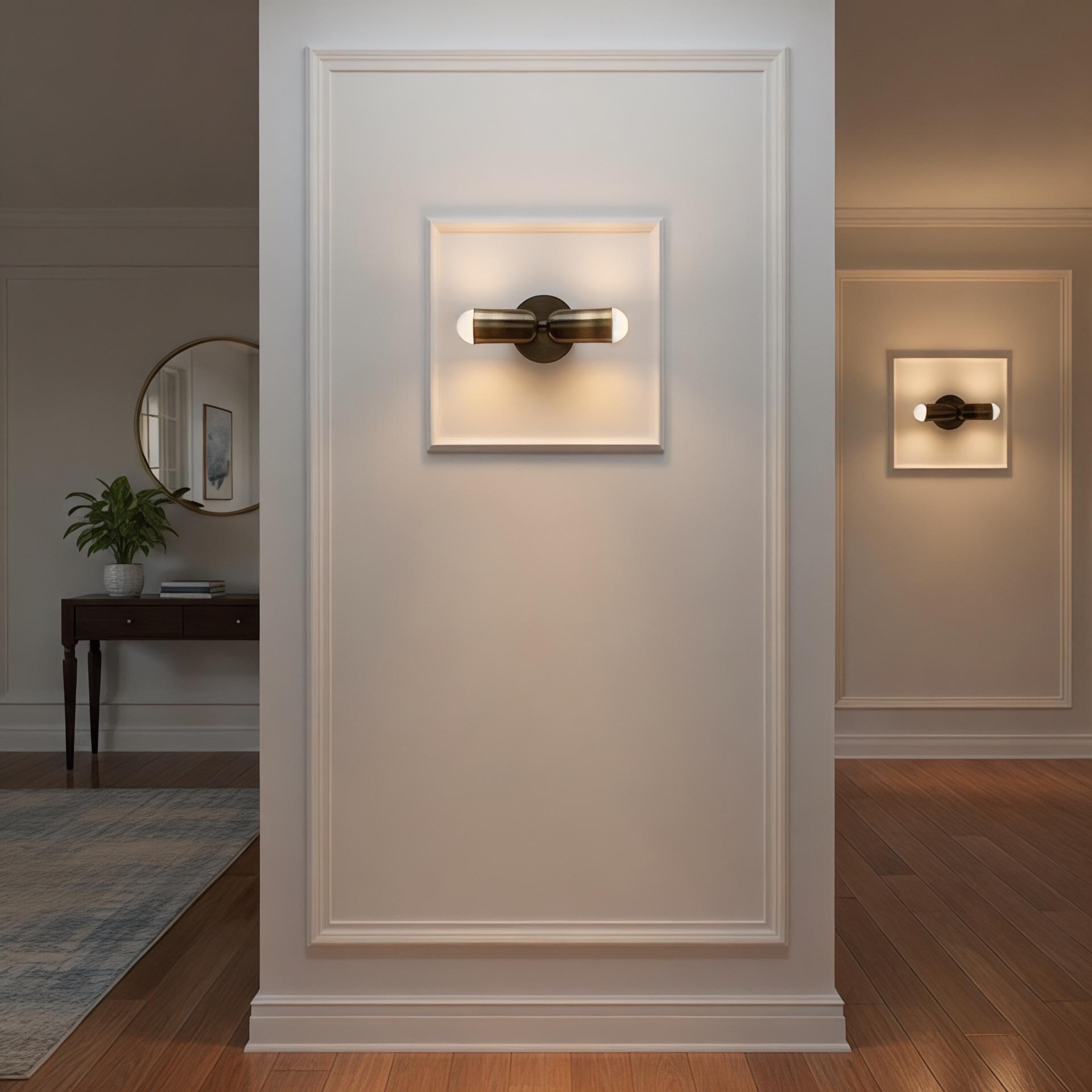 Modern Double Cylinder Wall Sconce with Round Backplate, Brushed Brass Wall Light for Bedroom, Hallway, Bathroom Vanity, and Living Room