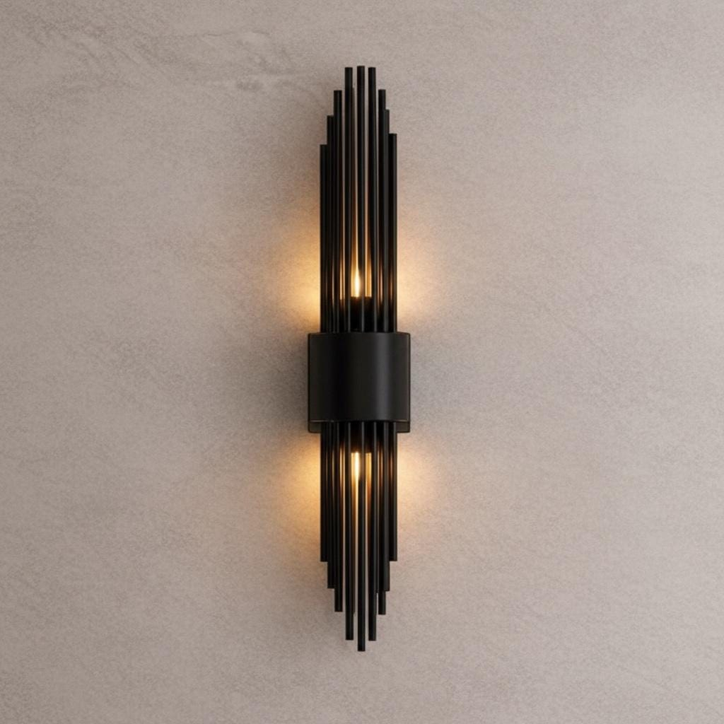 Matte Black Art Deco Vertical Wall Sconce, Modern Linear E14 Wall Light for Bedroom, Hallway, Living Room, and Entryway