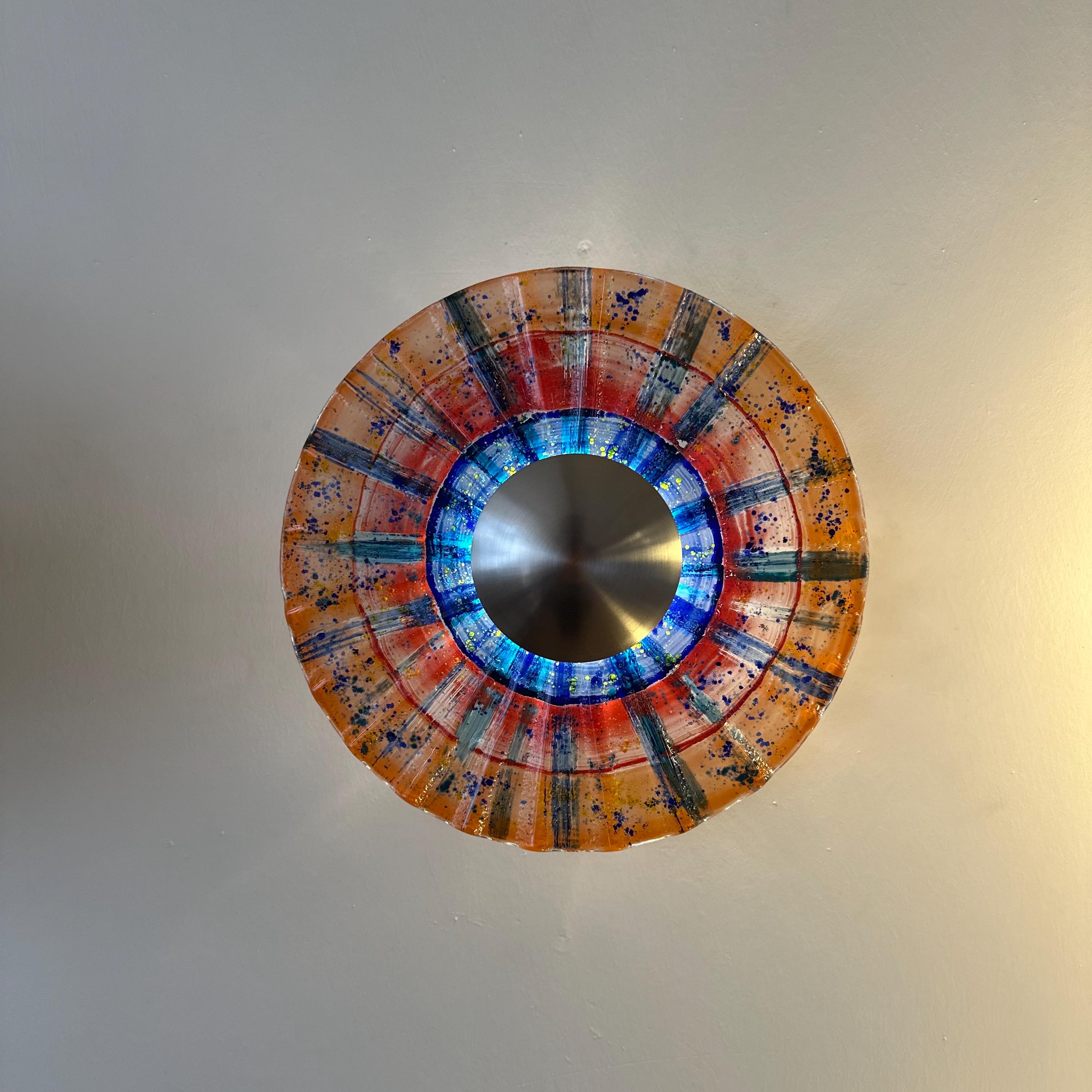 Colorful Art Glass LED Wall Sconce, Modern Round Warm White Wall Light for Living Room, Hallway, Bedroom, and Accent Wall