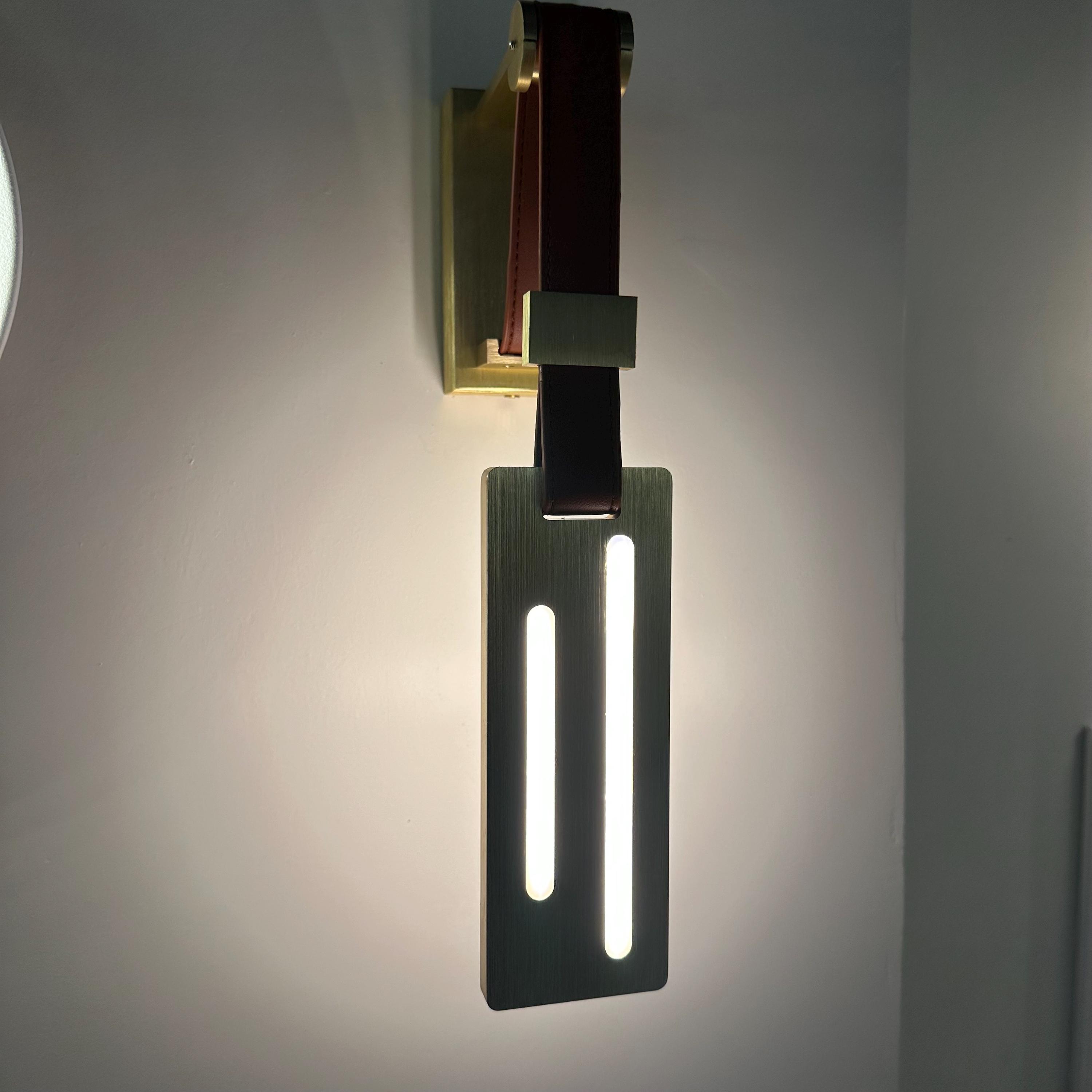 Brushed Brass Leather Strap LED Wall Sconce, Modern Luxury Wall Light for Bedroom, Hallway, Living Room, and Bedside