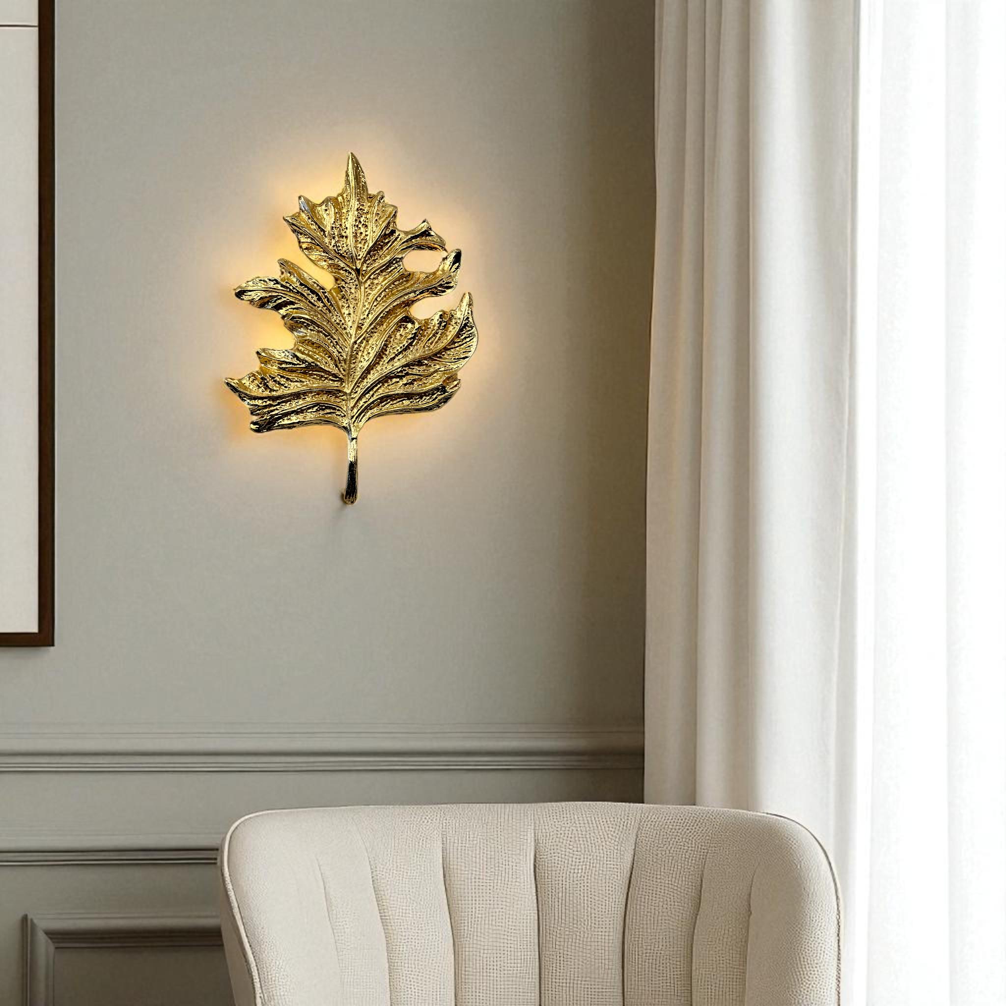 Antique Gold Leaf Wall Sconce, Decorative Botanical E14 Wall Light for Bedroom, Hallway, Living Room, and Entryway