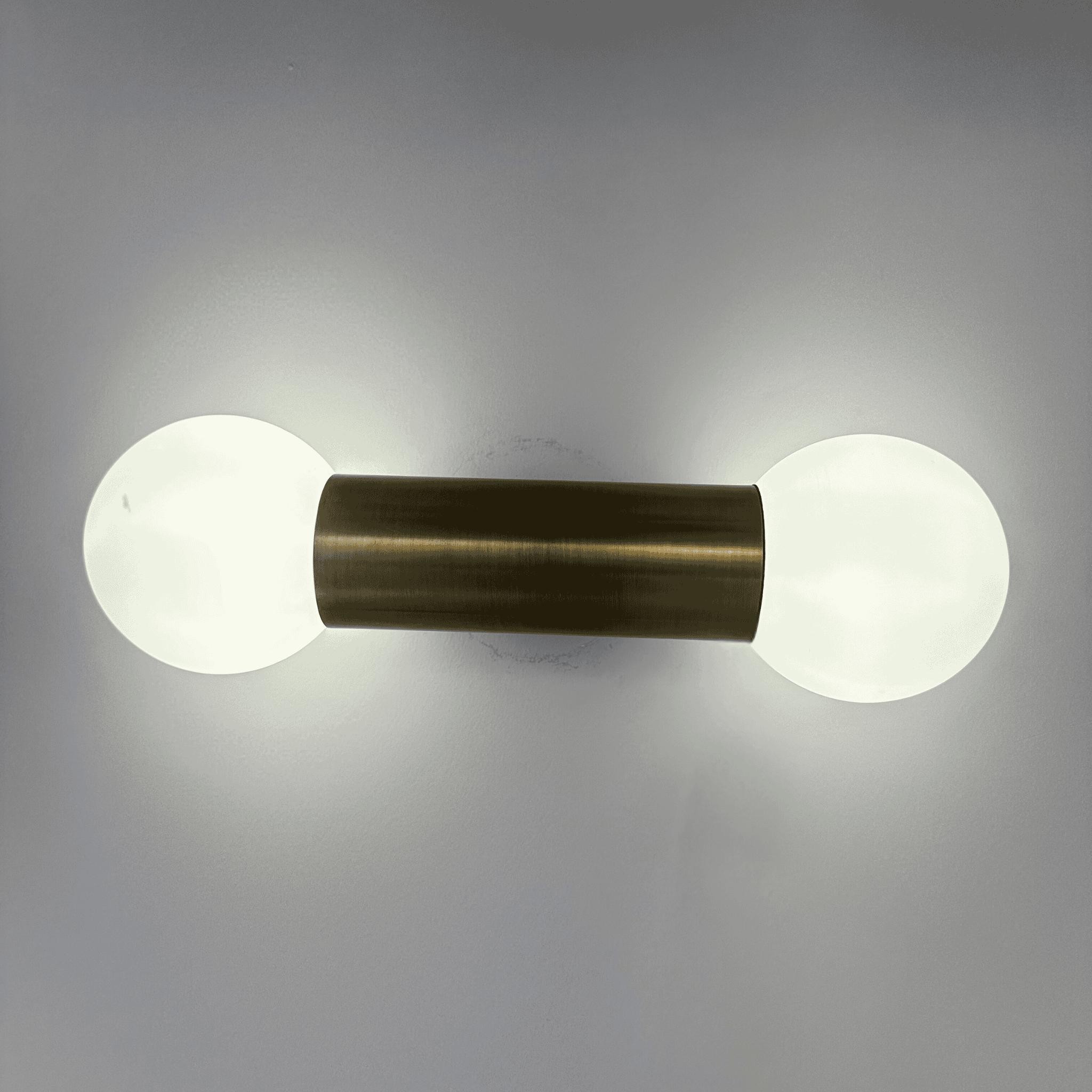 Brushed Brass Double Opal Glass Wall Sconce, Modern G9 Globe Wall Light for Bedroom, Hallway, Bathroom, and Living Room