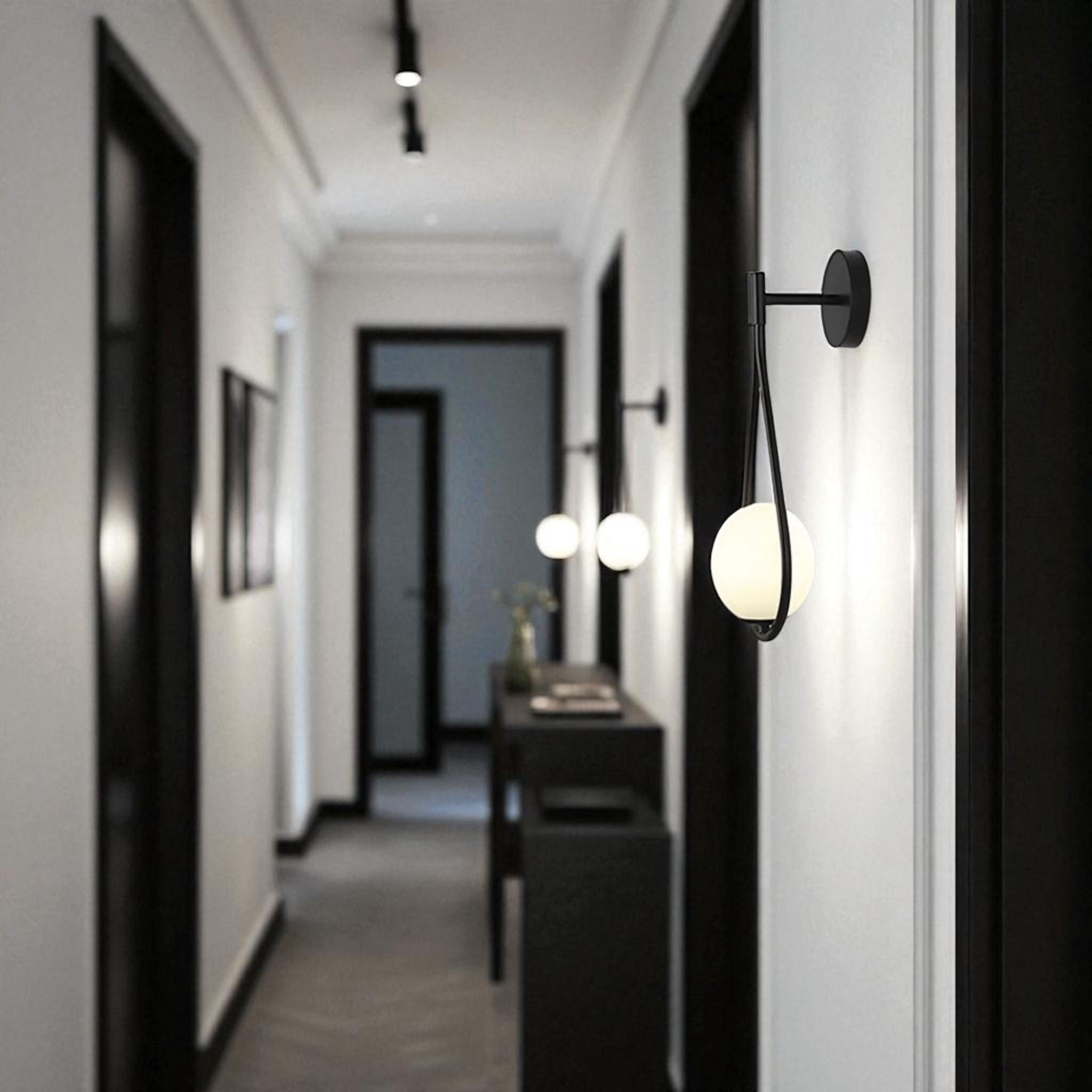 Modern Teardrop Brass Wall Sconce with Milk Glass Globe, G9 Wall Light for Bedroom, Hallway, Living Room, and Bedside