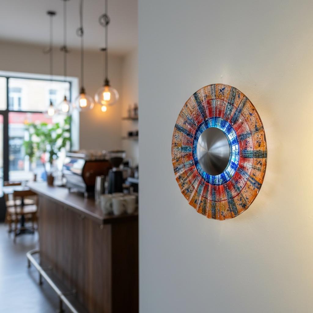 Colorful Art Glass LED Wall Sconce, Modern Round Warm White Wall Light for Living Room, Hallway, Bedroom, and Accent Wall